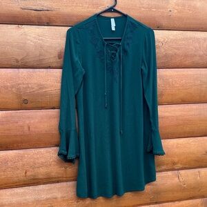 Xhilaration Teal Lace-Up Long Sleeve Dress